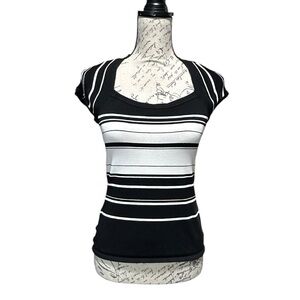 WHBM Black & White Square Neck Short Sleeve Top Size Small